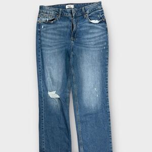 Edgely Super High Rise Distressed Raw Hem Relaxed Straight Jeans Size 12